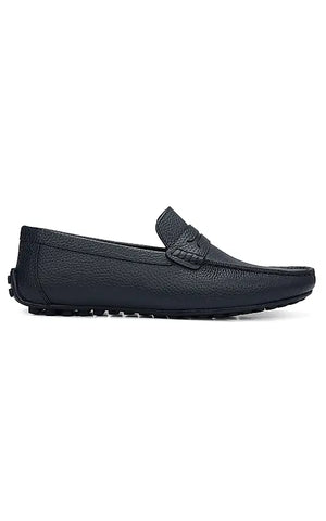 Blue Textured Leather Moccasins