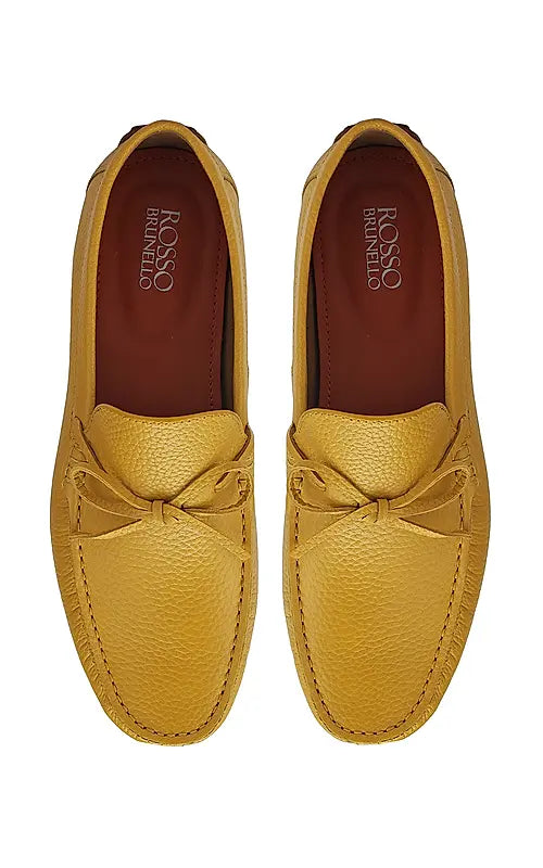 Yellow Leather Moccasins With Bow Detail