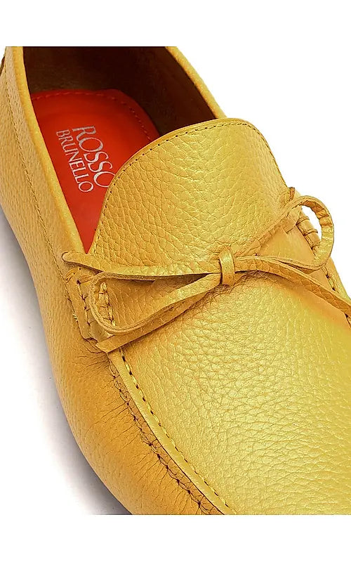 Yellow Leather Moccasins With Bow Detail