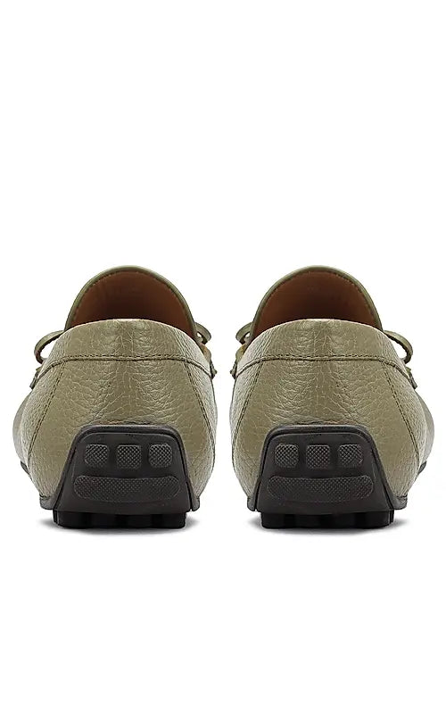Green Leather Moccasins With Bow Detail