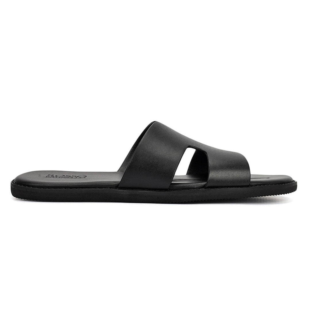 Black Plain Leather Slippers