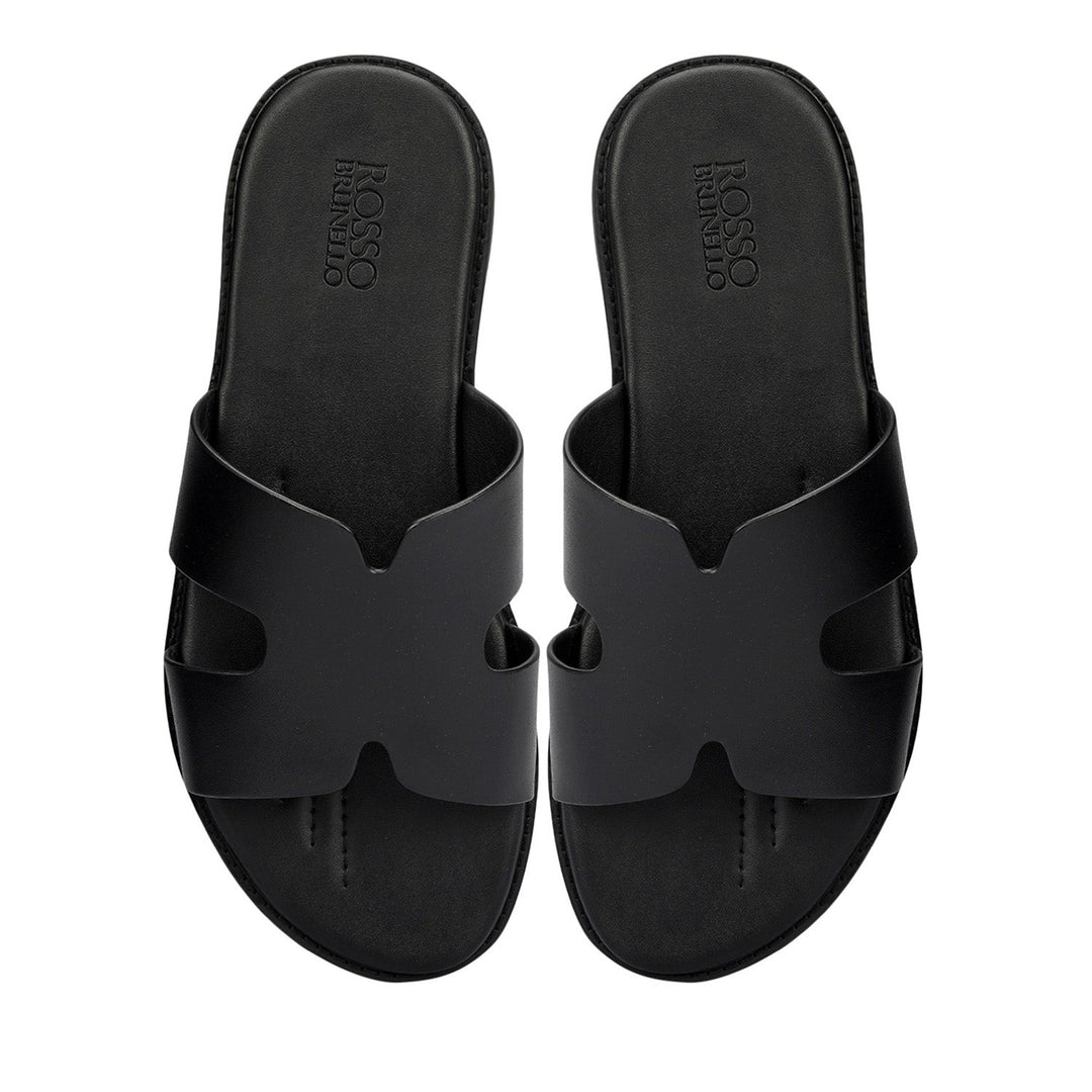 Black Plain Leather Slippers