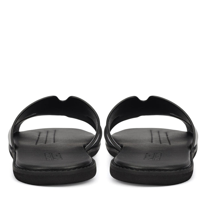 Black Plain Leather Slippers