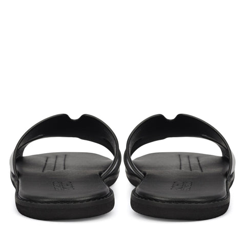 Black Plain Leather Slippers