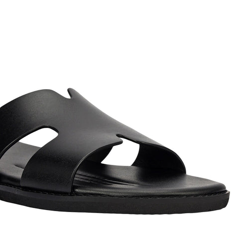 Black Plain Leather Slippers