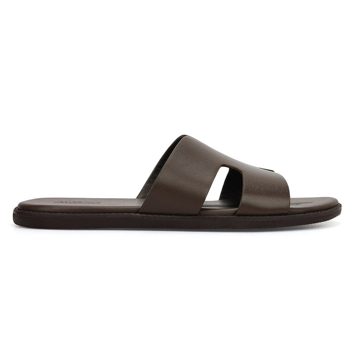 Coffee Plain Leather Slippers