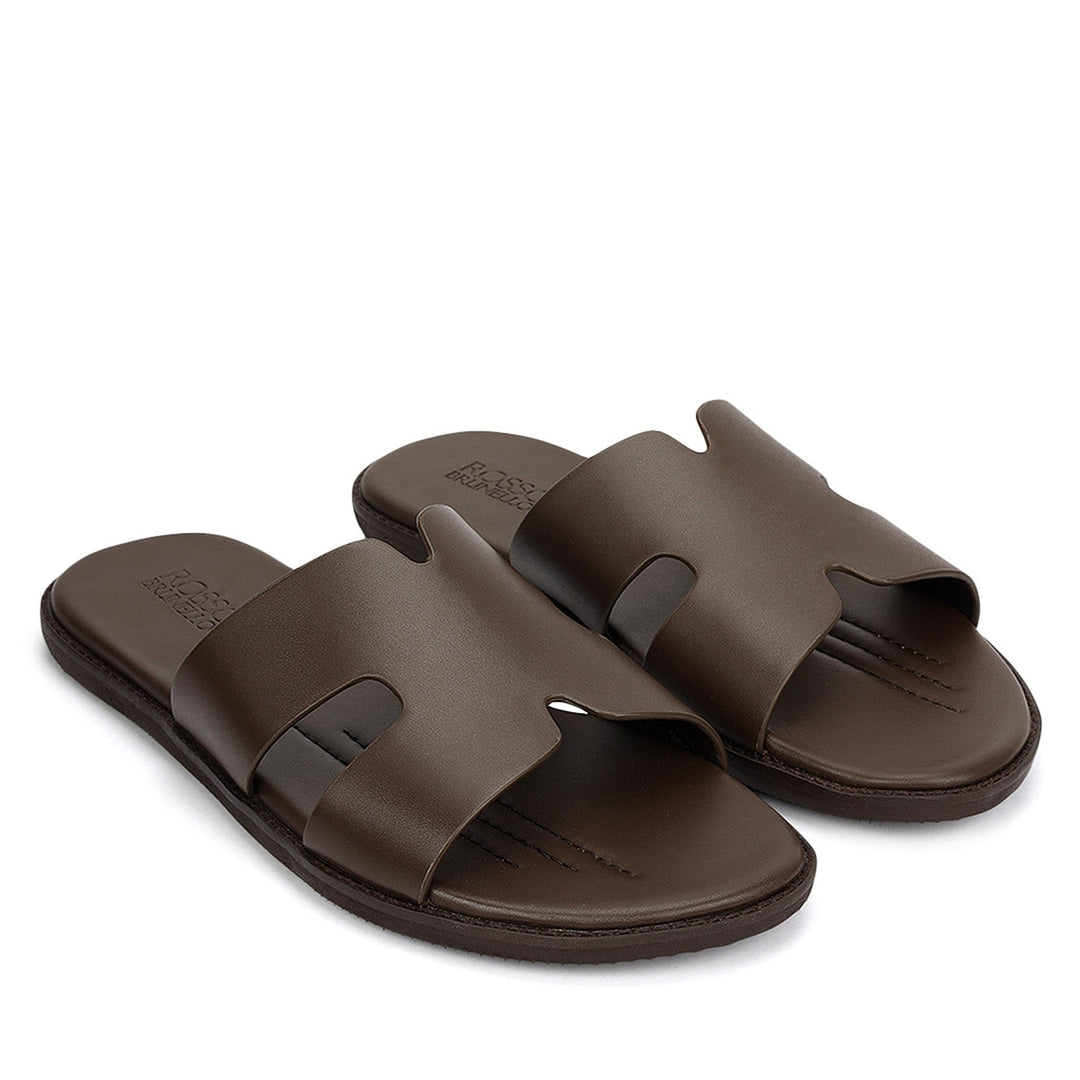 Coffee Plain Leather Slippers