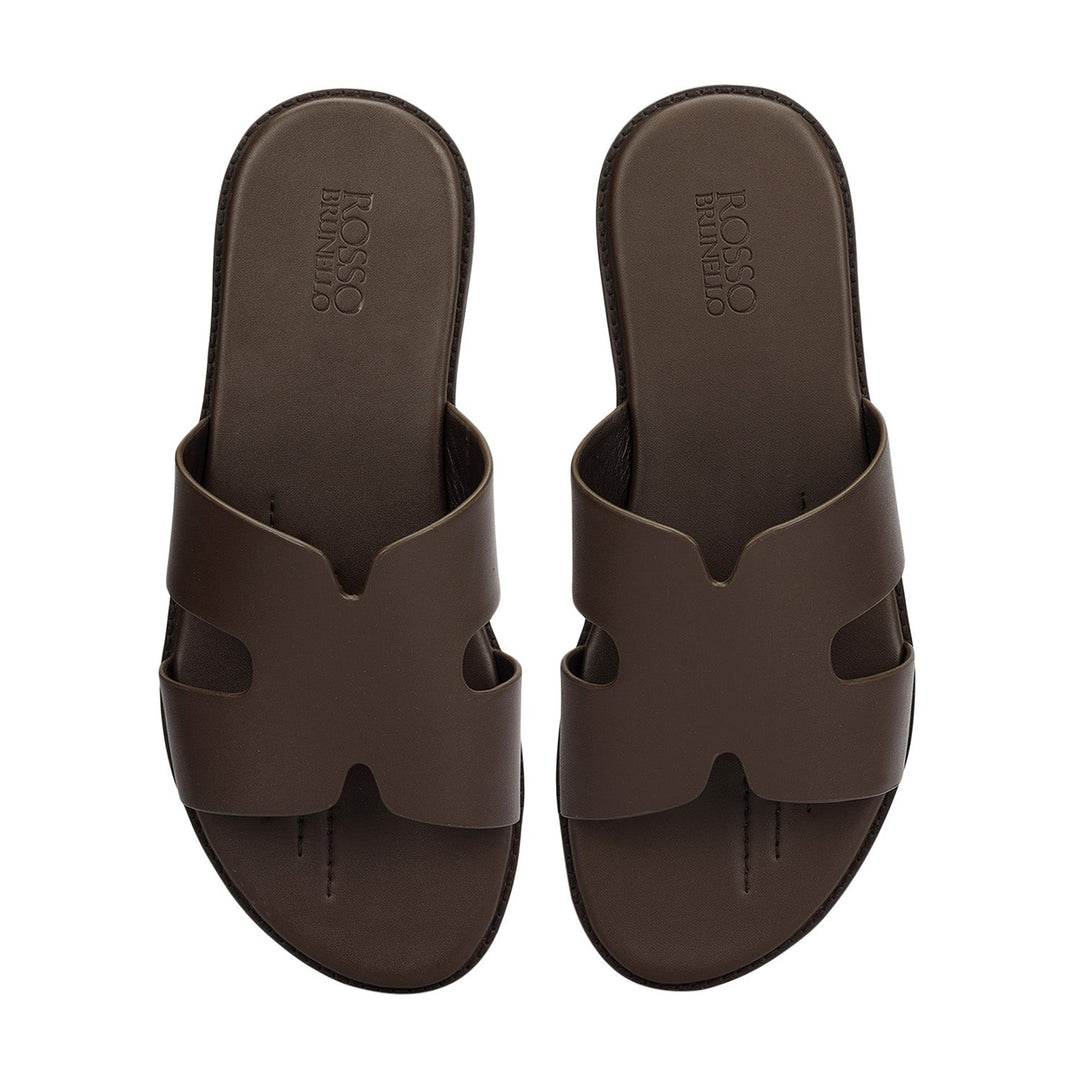 Coffee Plain Leather Slippers