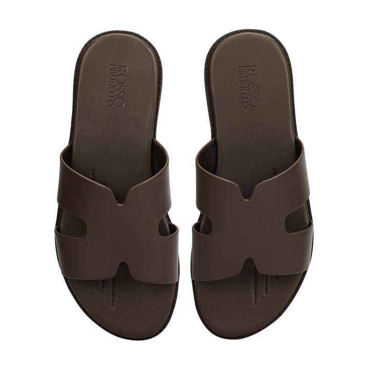 Coffee Plain Leather Slippers