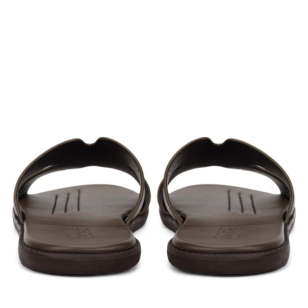 Coffee Plain Leather Slippers