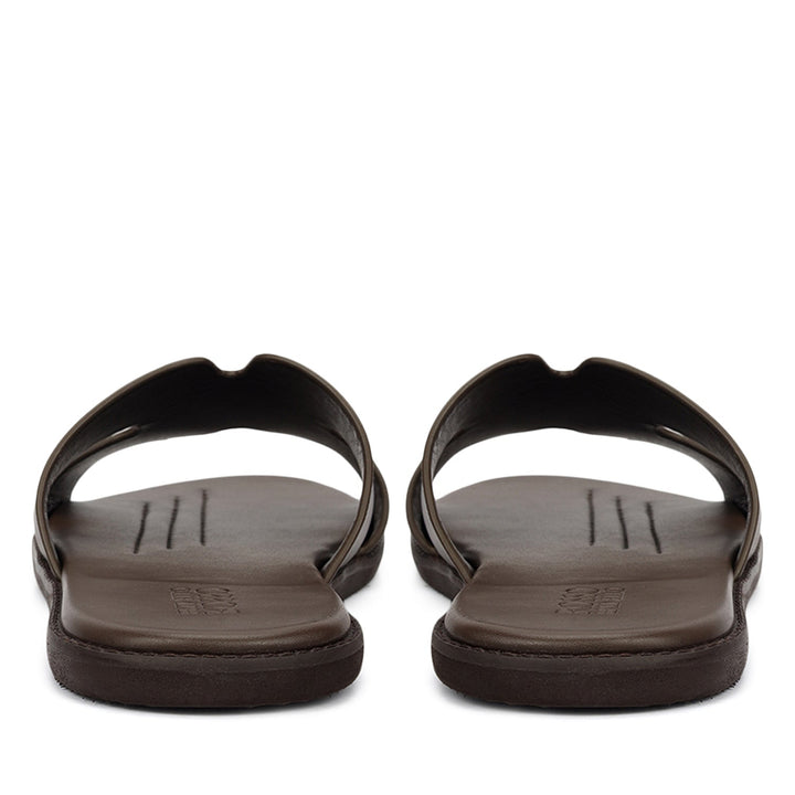 Coffee Plain Leather Slippers
