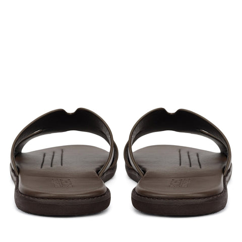 Coffee Plain Leather Slippers