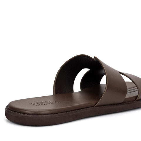 Coffee Plain Leather Slippers