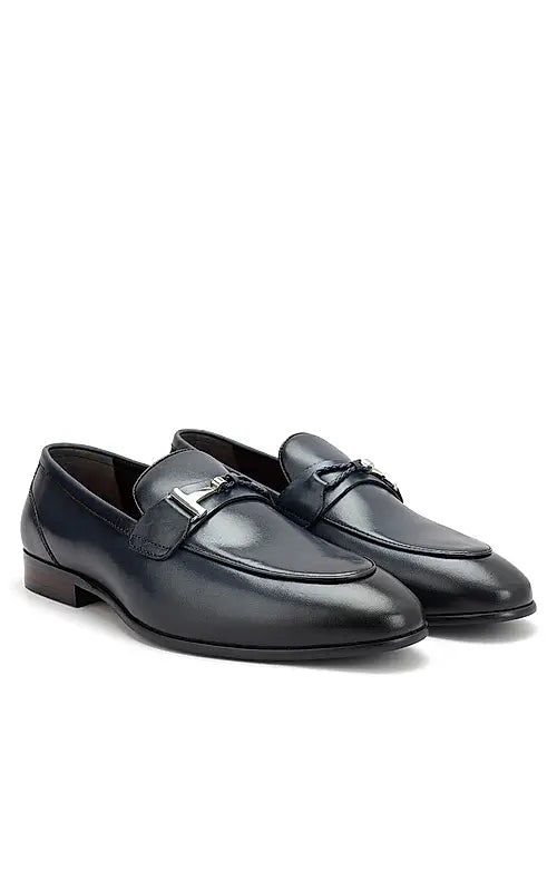 Blue Braided Leather Loafers