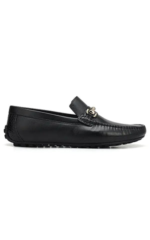 Black Leather Moccasins With Buckle