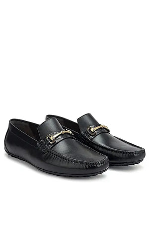 Black Leather Moccasins With Buckle
