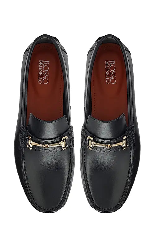 Black Leather Moccasins With Buckle