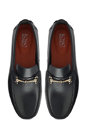 Black Leather Moccasins With Buckle
