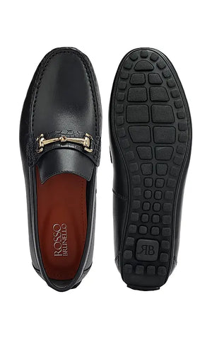 Black Leather Moccasins With Buckle