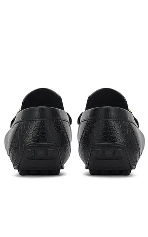 Black Leather Moccasins With Buckle
