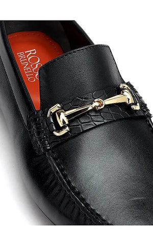 Black Leather Moccasins With Buckle