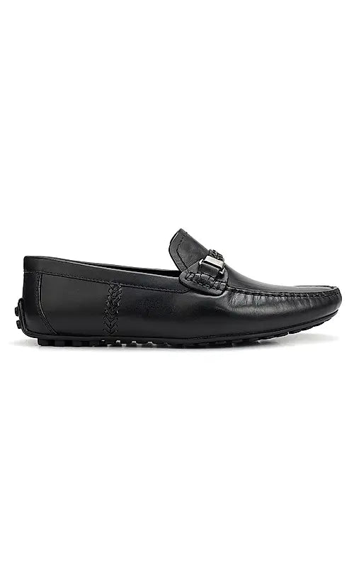 Black leather Moccasins With Panel