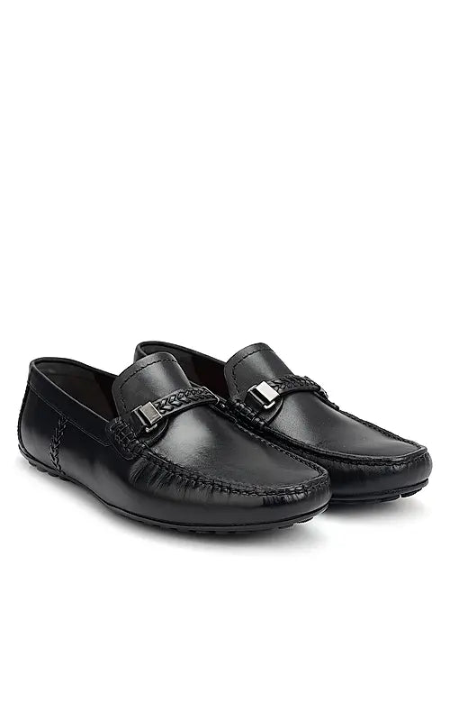 Black leather Moccasins With Panel