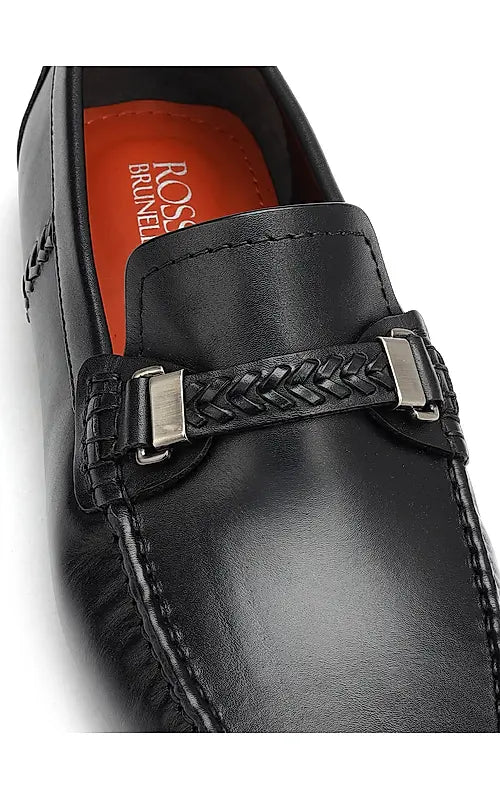 Black leather Moccasins With Panel