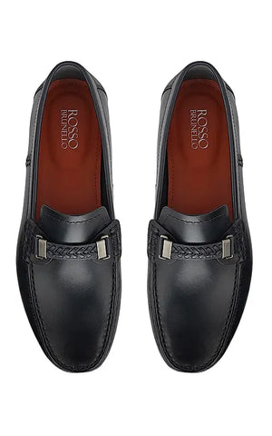 Blue Leather Moccasins With Panel