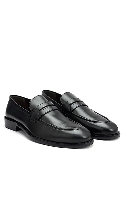 Black Plain Leather Loafers