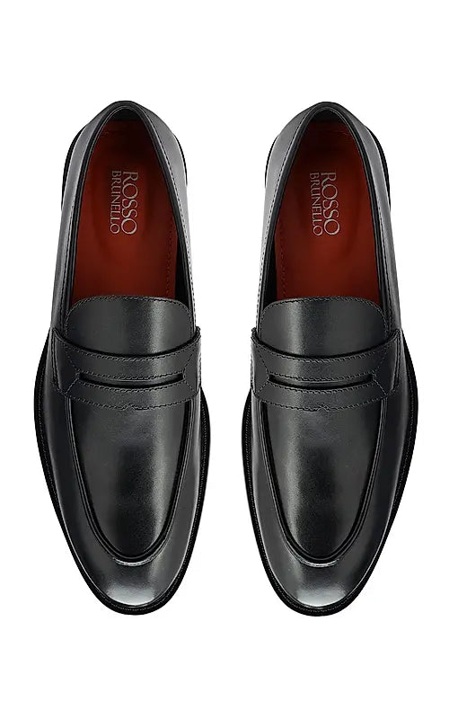 Black Plain Leather Loafers