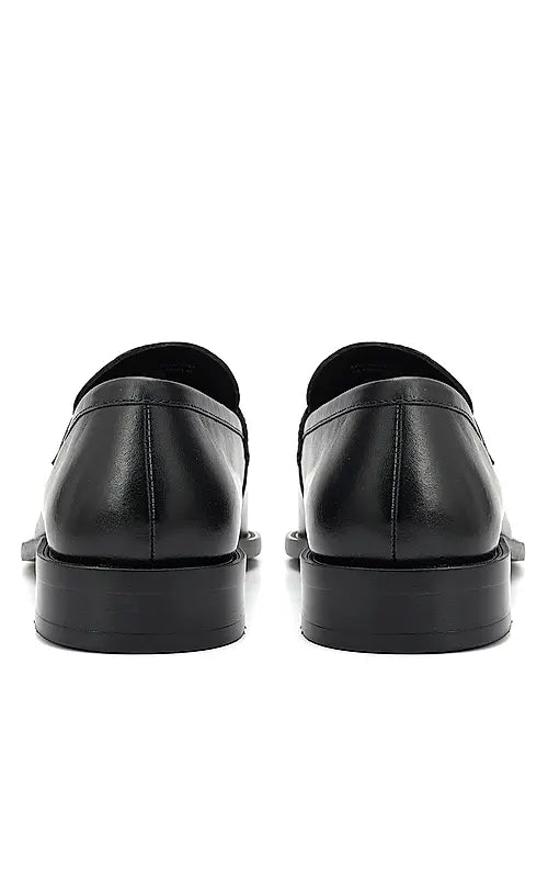 Black Plain Leather Loafers