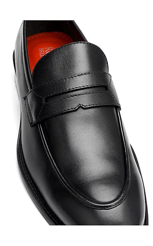 Black Plain Leather Loafers