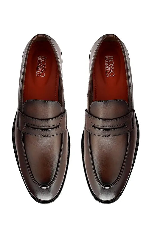 Brown Plain Leather Loafers