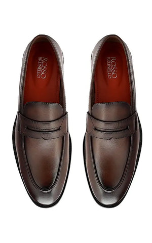 Brown Plain Leather Loafers