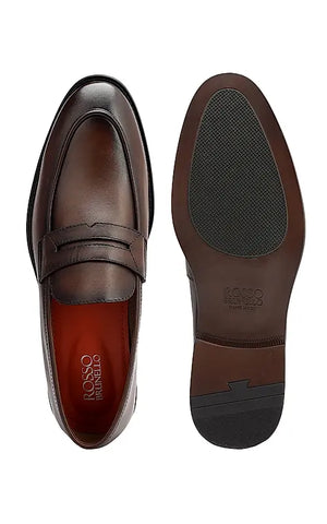 Brown Plain Leather Loafers