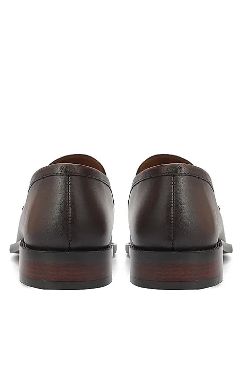 Brown Plain Leather Loafers