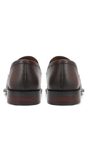 Brown Plain Leather Loafers