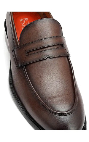 Brown Plain Leather Loafers