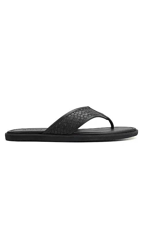 Black Thong Leather Slippers