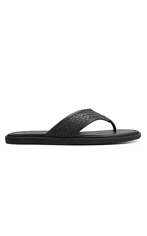 Black Thong Leather Slippers