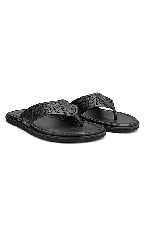 Black Thong Leather Slippers