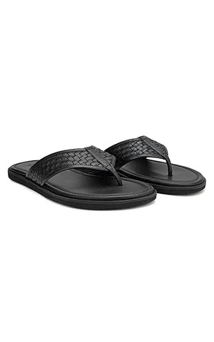 Black Thong Leather Slippers