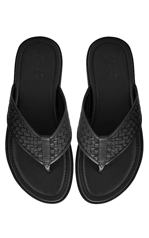 Black Thong Leather Slippers