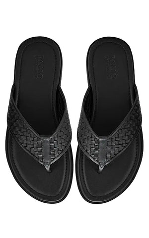 Black Thong Leather Slippers