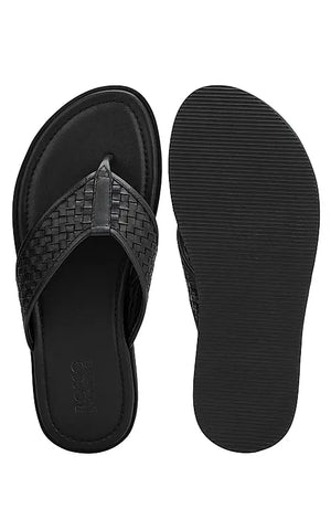 Black Thong Leather Slippers