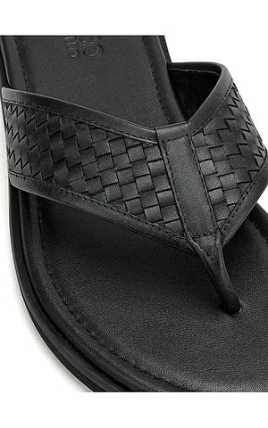 Black Thong Leather Slippers