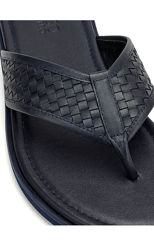 Blue Thong Leather Slippers