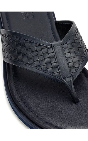 Blue Thong Leather Slippers