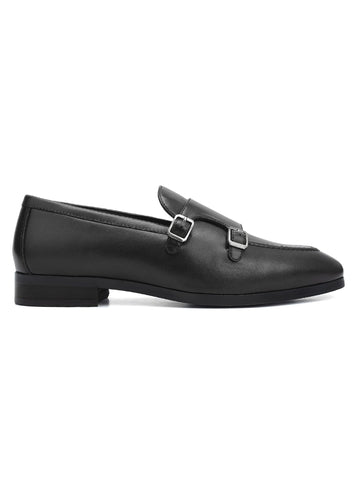 Black Double Monk Straps Shoes